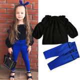 Pudcoco Girl Clothes Fashion Kids Baby Girl Outfit Off Shoulder Shirt T-shirt Tops+Long Pants Cotton Clothes