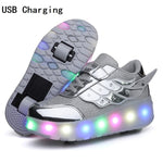 Children One Two Wheels Luminous Glowing Sneakers Gold Pink Led Light Roller Skate Shoes Kids Led Shoes Boys Girls USB Charging