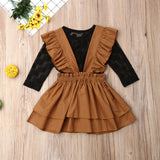 Autumn Clothes Toddler Kids Baby Girl Clothes Long Sleeve Lace Tops Straps Dress Outfits Clothes Set 2pcs