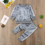 2019 Autumn Winter Velvet Kids Baby Girls Clothes Sets Solid Long Sleeve T-shirt Tops + Pants 2PCS Outfit Sets 1-5T Dropshipping