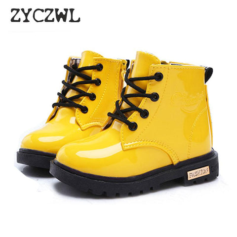 NEW 2019 Girls Leather Boots Boys Shoes Spring Autumn PU Leather Children Boots Fashion Toddler Kids Boots Warm Winter Boots