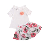 2019 Toddler Kids Baby Girl Floral White Blouse + Floral Skirts Summer Short Sleeve 2PCS infant girl Clothes 2-7 Years