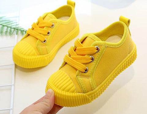 Boys Canvas Shoes Sneakers Girls Tennis Shoes Lace-up Kids Footwear Toddler Bright Yellow Chaussure Zapato Casual SandQ Baby New