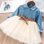 Girls Clothes Sets 2019 Autumn Style Kids Long-Sleeve Denim Bow White Mesh Dress Children Suits For Kids Dress With Bow