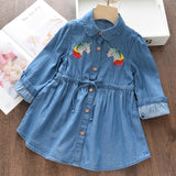 Girls Clothes Sets 2019 Autumn Style Kids Long-Sleeve Denim Bow White Mesh Dress Children Suits For Kids Dress With Bow