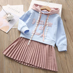 Girls Clothes Sets 2019 Autumn Style Kids Long-Sleeve Denim Bow White Mesh Dress Children Suits For Kids Dress With Bow