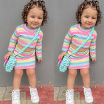 2Pcs Kids Baby Girl Fashion Clothes Set Long Sleeve Striped Tops T-Shirt Skirt Fashion Outfit 1-6Y