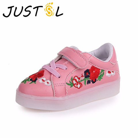 2018 spring new children's LED fashion sneakers kid's running shoes boys casual shoes girls LED rose sport shoes