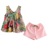 Children Girls Summer Floral Printed Sleeveless Baby Vest Tops +Shorts Sets For Girls Kids Outfit Suits 2-8Y S2