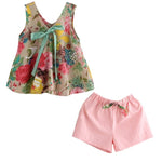 Children Girls Summer Floral Printed Sleeveless Baby Vest Tops +Shorts Sets For Girls Kids Outfit Suits 2-8Y S2