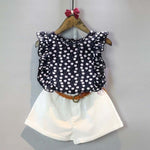 Kids Girl Outfit Clothes Floral Ruffled T-shirt +White Shorts Pants + Belt 3 Pcs Set