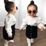 CANIS Newborn Baby Kid Girl 2019 Autumn Warm Outfits Sets Long Sleeve Tassel Hairball Knit Tops+Button Mini Skirts