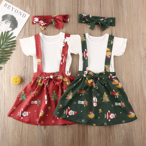 2019 New Toddler Kids Baby Girls Christmas Clothes Knitted Tops Floral Skirt headbands Outfits 3Pcs Set Children Clothing