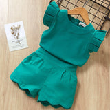 Menoea 2019 Brand New Summer Girls Green Sleeveless Clothing Kids Floral Children Clothing Girl Tops+Short Pant 2pcs Suits