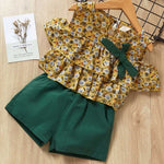 Menoea 2019 Brand New Summer Girls Green Sleeveless Clothing Kids Floral Children Clothing Girl Tops+Short Pant 2pcs Suits