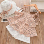 Menoea 2019 Brand New Summer Girls Green Sleeveless Clothing Kids Floral Children Clothing Girl Tops+Short Pant 2pcs Suits