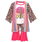 Little Kids Girls 3 pcs Boutique Clothing Set Hot Sale Rodeo Top Leopard  Bell Pants and Cardigan Outfit Clothes Set