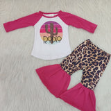 Little Kids Girls 3 pcs Boutique Clothing Set Hot Sale Rodeo Top Leopard  Bell Pants and Cardigan Outfit Clothes Set