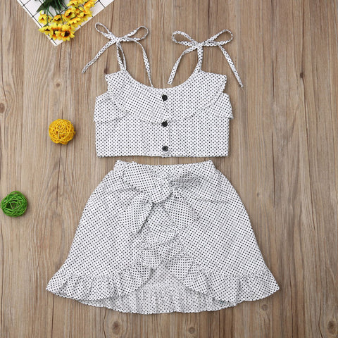 Baby Girls 2PC Outfits Sets Toddler Kids Strap Ruffled Dot Tops Irregular Skirts Baby Sets Summer 2019  babykleding meisje zomer