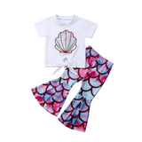 Fashion New 2019 Summer Baby Girls Clothing Sets Toddler Kids Baby Girls Mermaid Tops T-Shirt Flared Pants 2PCS Outfits Sunsuit