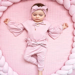 Autumn Baby Girl Sweet Pink Clothes Adorable Flare Sleeve T-shirt Tops and Bowknot Trousers With Headband Kids Outfits Clothes