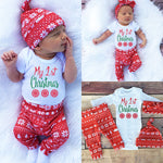 3pcs new autumn xma Christmas newborn toddler infant Baby Girl Boy letter Snowflake Romper Pant Legging Hat cap Set kids Clothes