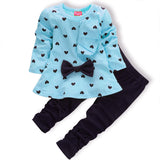 2018 new Spring Autumn Cotton children girls clothing sets Cute Dot clothes bow tops t shirt leggings pants baby kids 2pcs suit