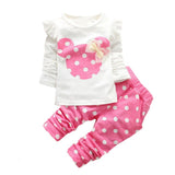 2018 new Spring Autumn Cotton children girls clothing sets Cute Dot clothes bow tops t shirt leggings pants baby kids 2pcs suit