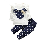 2018 new Spring Autumn Cotton children girls clothing sets Cute Dot clothes bow tops t shirt leggings pants baby kids 2pcs suit