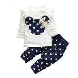 2018 new Spring Autumn Cotton children girls clothing sets Cute Dot clothes bow tops t shirt leggings pants baby kids 2pcs suit