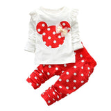 2018 new Spring Autumn Cotton children girls clothing sets Cute Dot clothes bow tops t shirt leggings pants baby kids 2pcs suit