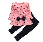 2018 new Spring Autumn Cotton children girls clothing sets Cute Dot clothes bow tops t shirt leggings pants baby kids 2pcs suit