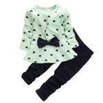 2018 new Spring Autumn Cotton children girls clothing sets Cute Dot clothes bow tops t shirt leggings pants baby kids 2pcs suit