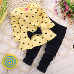 2018 new Spring Autumn Cotton children girls clothing sets Cute Dot clothes bow tops t shirt leggings pants baby kids 2pcs suit