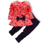 2018 new Spring Autumn Cotton children girls clothing sets Cute Dot clothes bow tops t shirt leggings pants baby kids 2pcs suit