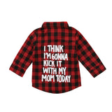 2-7Y Kids Baby Boys Girls Toddler Letter Printed Plaid Long Sleeve Tops Shirts Blouse Loose T-shirt Sunsuit Summer Clothes Top