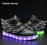 UncleJerry Kids Light up Shoes with wing Children Led Shoes Boys Girls Glowing Luminous Sneakers USB Charging Boy Fashion Shoes