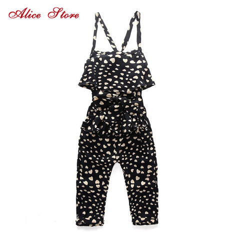 New Fashion Summer Kids Girls Clothing Sets Cotton Sleeveless Polka Dot Strap Girls Jumpsuit Clothes Sets Outfits Children Suits