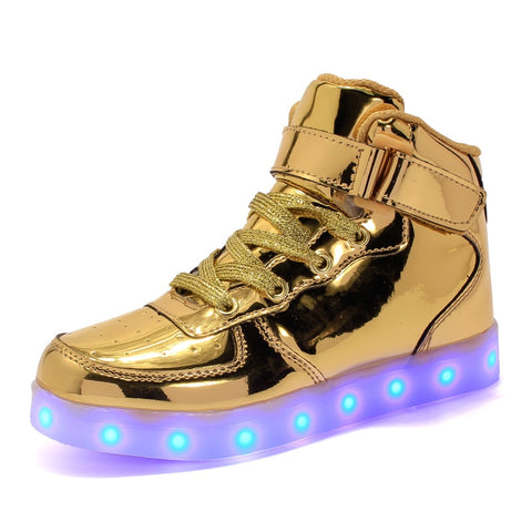 EU 25-42 Led Shoes for kids and adults USB charger Light Up High top shoes for boys girls Fashion Party Glowing Sneakers