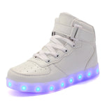 EU 25-42 Led Shoes for kids and adults USB charger Light Up High top shoes for boys girls Fashion Party Glowing Sneakers