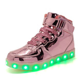 EU 25-42 Led Shoes for kids and adults USB charger Light Up High top shoes for boys girls Fashion Party Glowing Sneakers