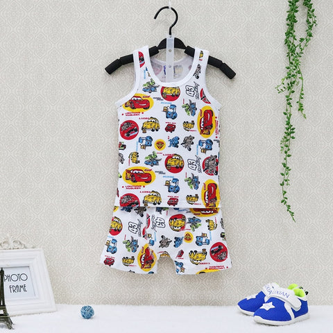 2019 Little Q New Style Summer Pure Cotton Boys O Neck Clothing Set Children Clothing Baby Sleeveless+shorts Kids Sleepwear