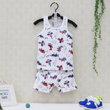 2019 Little Q New Style Summer Pure Cotton Boys O Neck Clothing Set Children Clothing Baby Sleeveless+shorts Kids Sleepwear