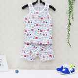 2019 Little Q New Style Summer Pure Cotton Boys O Neck Clothing Set Children Clothing Baby Sleeveless+shorts Kids Sleepwear