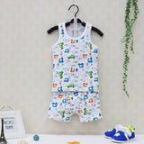 2019 Little Q New Style Summer Pure Cotton Boys O Neck Clothing Set Children Clothing Baby Sleeveless+shorts Kids Sleepwear