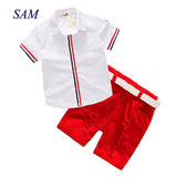 Baby Boys Clothing Sets Summer Children's T Shirts + Shorts + Belt 3pcs Suits Bow Pants Sports Kids Clothes Fashion Clothes