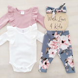 Newborn Kids Baby Girls Flower Top Romper Long Pants Headband Outfits Clothes Ruffles Outfits Set roupa infantil